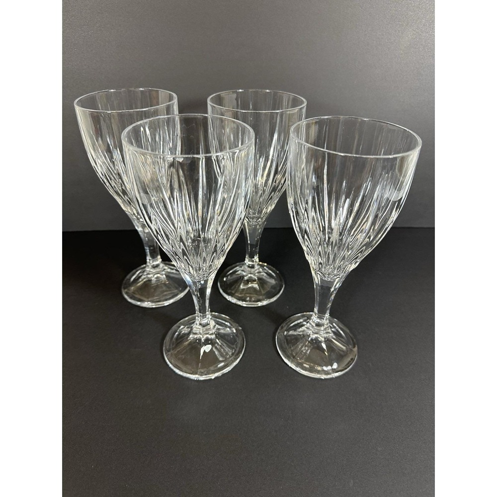Godinger Ingrid Crystal Water Goblets ~8" Set Of 4 Vertical Cuts 10 oz Vtg 90s